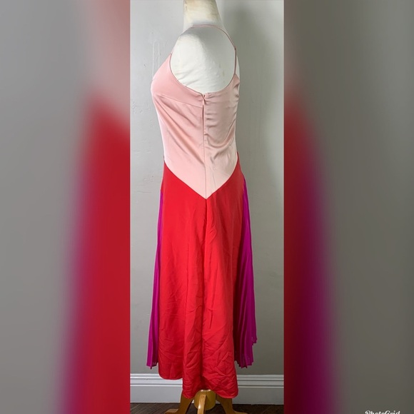 Cushnie Target Pleated Midi Dress Pink Red - Picture 3 of 5